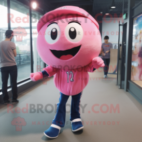 Pink Baseball Ball mascot costume character dressed with a Jeans and Earrings