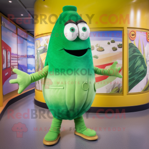 Green Paella mascot costume character dressed with a Capri Pants and Cufflinks