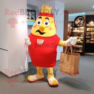 nan French Fries mascot costume character dressed with a Rash Guard and Tote bags