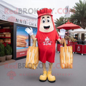 nan French Fries mascot costume character dressed with a Rash Guard and Tote bags