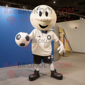 Cream Soccer Ball mascot costume character dressed with a Jeggings and Suspenders