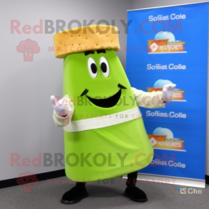 Lime Green Grilled Cheese Sandwich mascot costume character dressed with a Sheath Dress and Hat pins