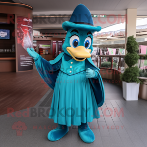 Teal Horseshoe mascot costume character dressed with a Dress and Gloves