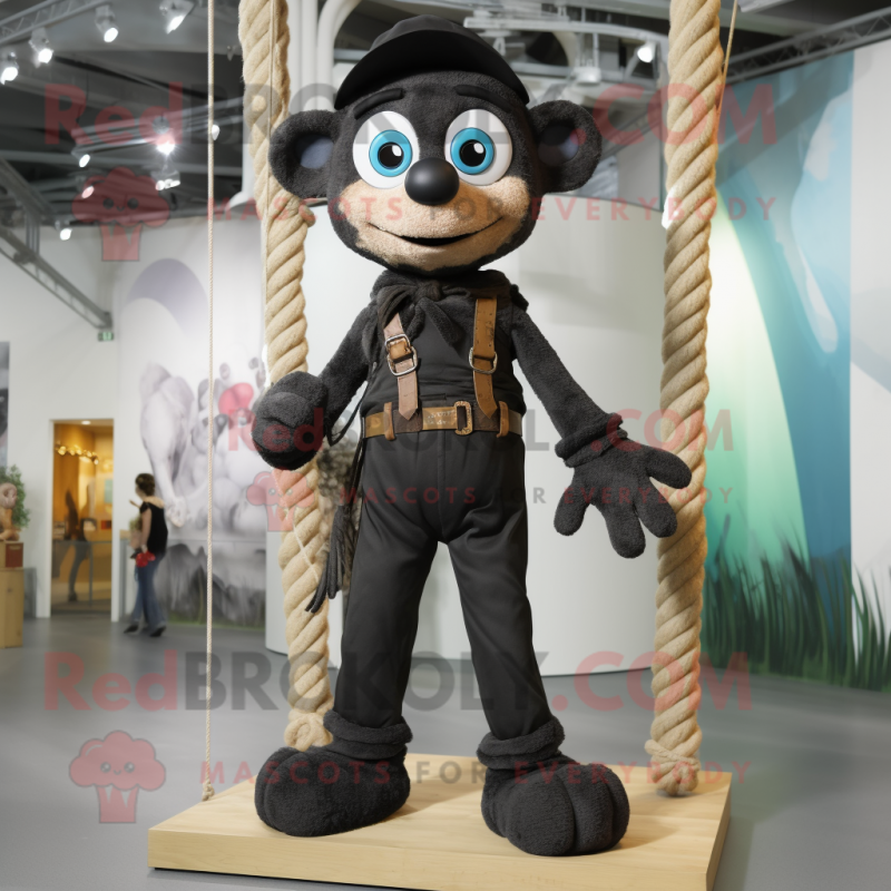 Black Tightrope Walker mascot costume character dressed with a Cargo Pants and Rings