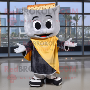 Gray Grilled Cheese Sandwich mascot costume character dressed with a Tuxedo and Shawl pins