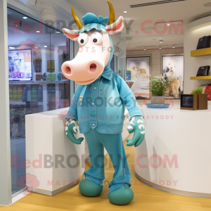 Cyan Guernsey Cow maskot...