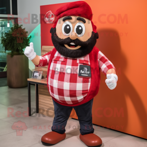 Red Shakshuka mascot costume character dressed with a Flannel Shirt and Smartwatches