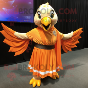 Orange Eagle mascot costume character dressed with a Wrap Skirt and Cummerbunds