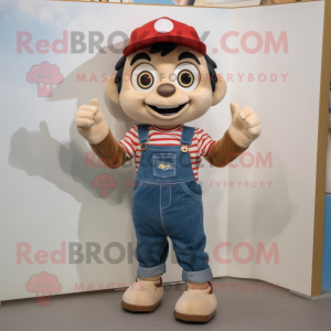 Tan Mime mascot costume character dressed with a Denim Shorts and Mittens