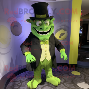 Lime Green Ogre mascot costume character dressed with a Tuxedo and Hats