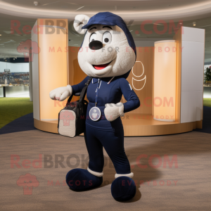 Navy Golf Bag mascot costume character dressed with a Yoga Pants and Watches