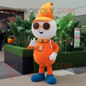 Orange Radish mascot costume character dressed with a Polo Shirt and Watches