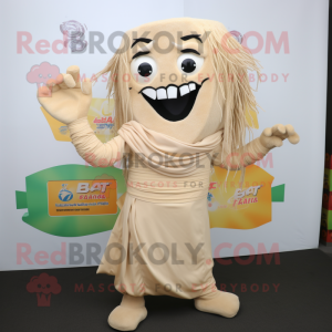 Beige Pad Thai mascot costume character dressed with a Cover-up and Foot pads