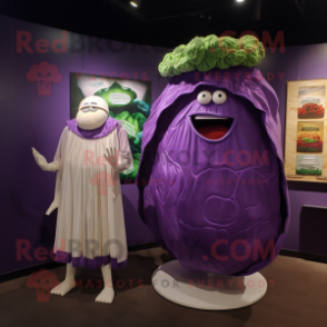 Purple Corned Beef And Cabbage mascot costume character dressed with a Swimwear and Shawl pins