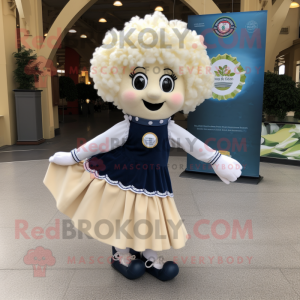 Cream Irish Dancer mascot costume character dressed with a Jeans and Scarf clips