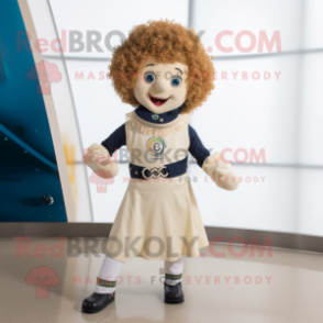 Cream Irish Dancer mascot costume character dressed with a Jeans and Scarf clips