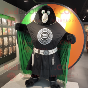Black Celtic Shield mascot costume character dressed with a Poplin Shirt and Scarves