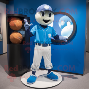 Blue Baseball Ball mascot costume character dressed with a Long Sleeve Tee and Briefcases