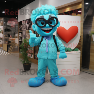 Cyan Heart maskot kostume...