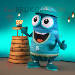 Teal Scented Candle mascot costume character dressed with a Board Shorts and Rings