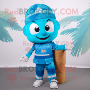 Blue Pad Thai mascot costume character dressed with a Bermuda Shorts and Headbands