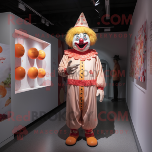 Peach Evil Clown mascot costume character dressed with a Romper and Hat pins