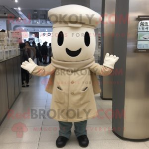 Beige Miso Soup mascot costume character dressed with a Bootcut Jeans and Berets