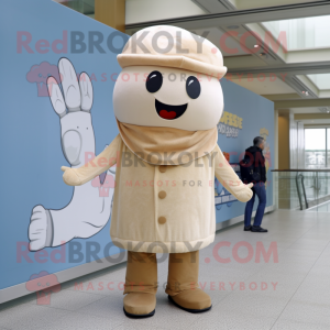 Beige Miso Soup mascot costume character dressed with a Bootcut Jeans and Berets