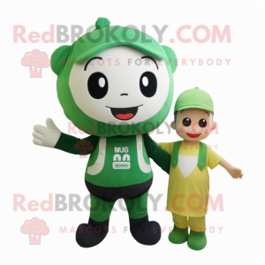 Forest Green Miso Soup mascot costume character dressed with a Playsuit and Keychains