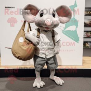 Tan Rat mascot costume character dressed with a Playsuit and Tote bags