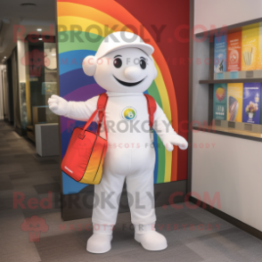 White Rainbow mascot costume character dressed with a Trousers and Tote bags