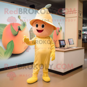 Peach Banana mascot costume character dressed with a Romper and Caps