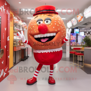Red Hamburger mascot costume character dressed with a Bodysuit and Hairpins