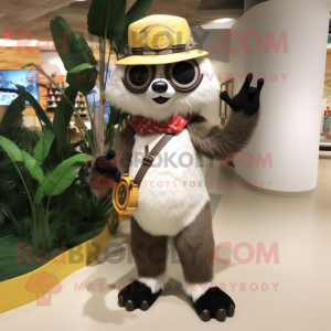 White Raccoon mascot costume character dressed with a Bikini and Hats