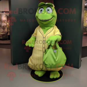 Lime Green Baseball Glove mascot costume character dressed with a A-Line Dress and Tote bags