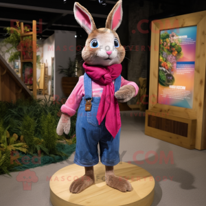 Magenta Wild Rabbit mascot costume character dressed with a Denim Shorts and Scarves