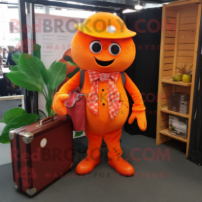 Orange Raspberry mascot costume character dressed with a Cover-up and Briefcases