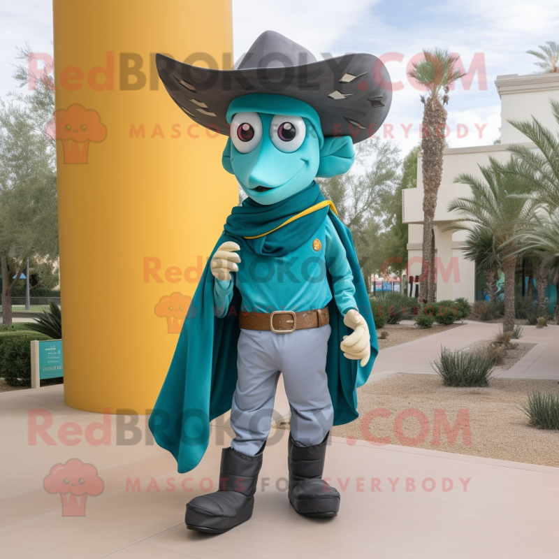 Teal Cowboy mascot costume character dressed with a Jeggings and Scarf clips