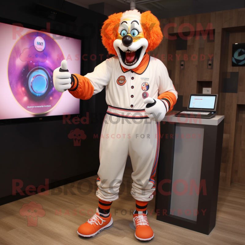 Peach Evil Clown mascot costume character dressed with a Joggers and Digital watches