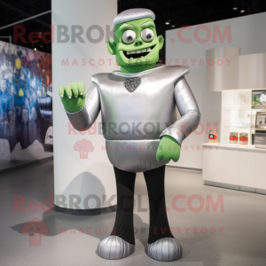 Silver Frankenstein mascot costume character dressed with a Turtleneck and Brooches