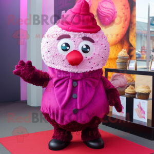 Magenta Cupcake mascot costume character dressed with a Suit and Shawls