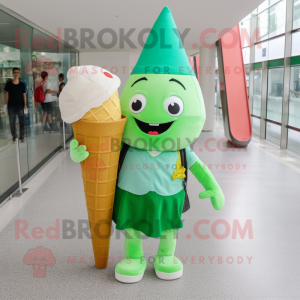 Green Ice Cream Cone mascot costume character dressed with a Pencil Skirt and Tote bags