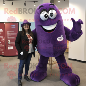 Purple Attorney mascot costume character dressed with a Mom Jeans and Tie pins