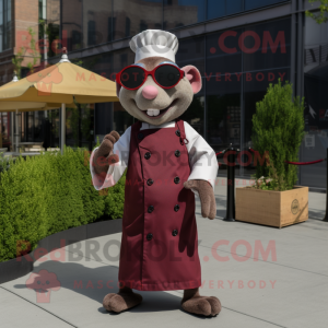 Maroon Ratatouille mascot costume character dressed with a Dress Shirt and Sunglasses