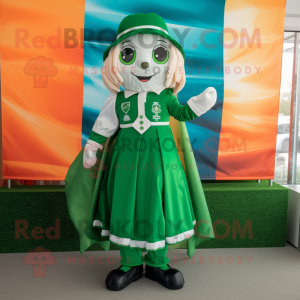 Forest Green Irish Flag mascot costume character dressed with a Pleated Skirt and Pocket squares