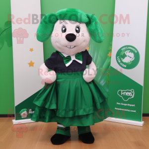 Forest Green Irish Flag mascot costume character dressed with a Pleated Skirt and Pocket squares