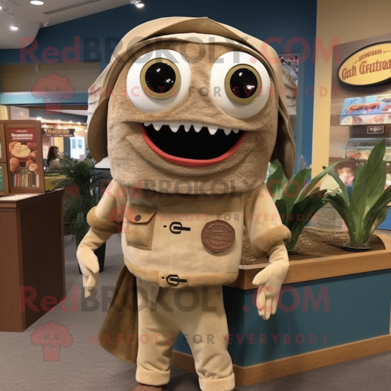 Tan Fish Tacos mascot costume character dressed with a Corduroy Pants and Belts