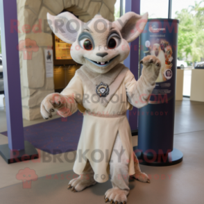 Beige Gargoyle mascot costume character dressed with a Wrap Dress and Keychains