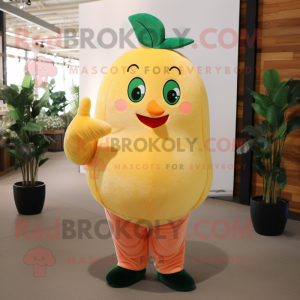 Peach Lemon mascot costume character dressed with a Corduroy Pants and Gloves