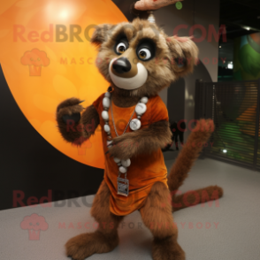 Brown Lemur mascot costume character dressed with a Mini Dress and Keychains